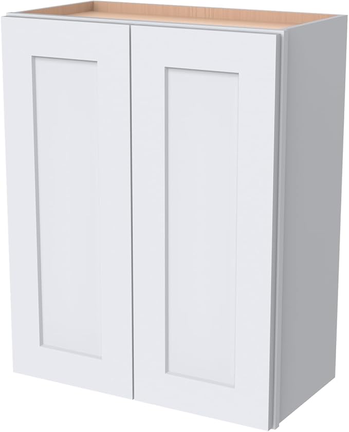 Wall-Mounted Cabinet – Solid Wood Shaker Style Medicine Cabinet with Adjustable Shelves & Soft-Close Doors for Bathroom, Kitchen, and Office Storage (White, 24" W x 12" D x 30" H)