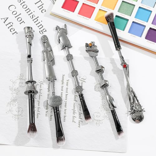 Nightmare Before Christmas Makeup Brushes - 5pcs Corpse Bride Anime Make Up Brush Set Silver Drawstring Bag Included (NEW 5Pcs)