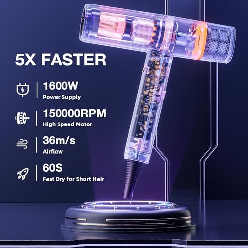 Diffuser Hair Dryer, Professional High Speed Portable Ionic Hair Blow Dryer with Diffuser for Women & Men, 3 Temps/2 Speeds, 6.56 Ft Cord, Best for Straight & Wavy Hair, for Home Travel, Black