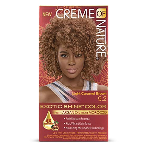 Creme of Nature, Exotic Shine Hair Color, 9.2 Light Caramel Brown, with Argan Oil from Morocco, 1 Application