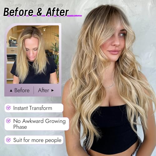 Ombre Blonde Wig for Women Long Wavy 4x1 Lace Natural Hairline Glueless for Beginners Middle Part Synthetic for Daily Party Use 26Inch