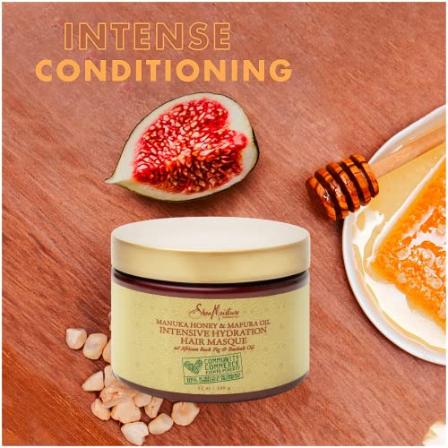 SheaMoisture Hair Mask Moisturizer, Manuka Honey & Mafura Oil, Intensive Hydration Hair Masque, Curly Hair Products, Coconut Oil, Organic Shea Butter, African Rock Fig & Baobab Oil (2 Pack-12 Oz Ea)