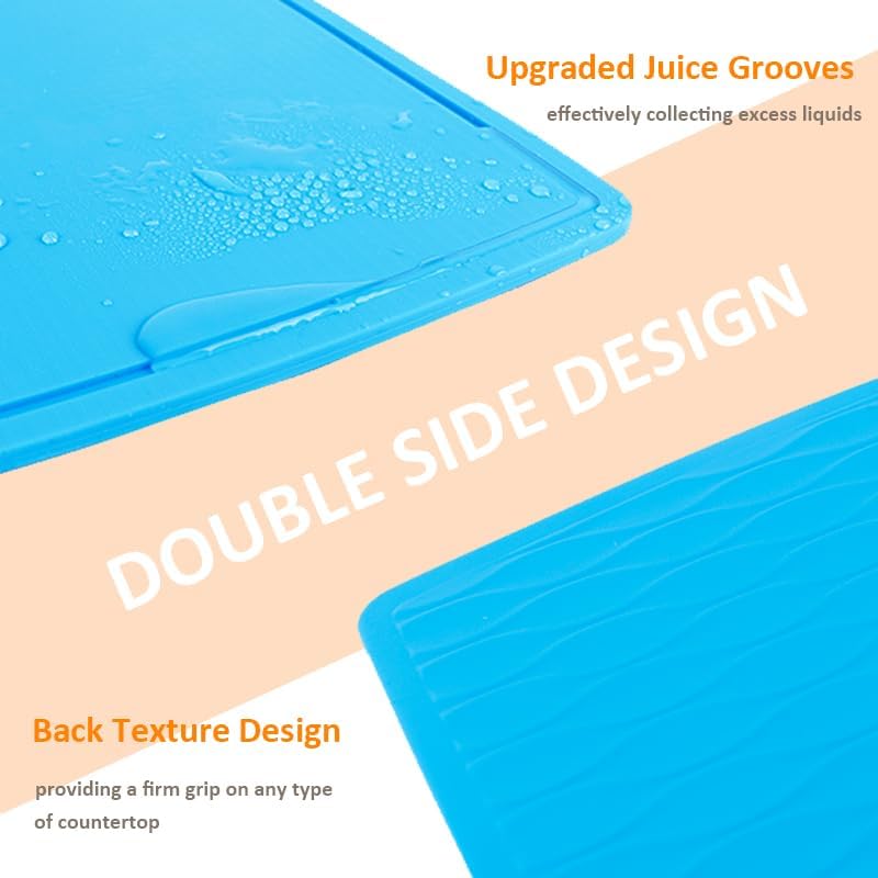 Thick Silicone Cutting Board 12.6'' x 9.1'' Foldable & Flexible Design Juice Grooves Easy Grip Handle Dishwasher Safe-Blue