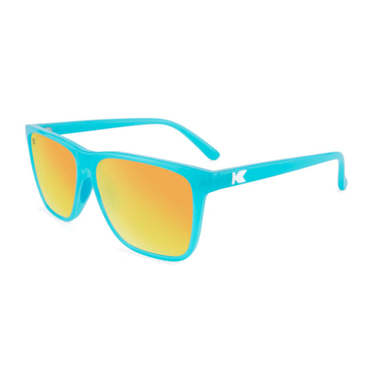 Knockaround Fast Lanes Sport - Polarized Running Sunglasses for Women & Men - Impact Resistant Lenses & Full UV400 Protection, Pool Blue Frame/Yellow Sunset Lenses