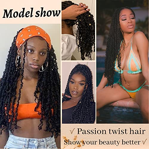 ShowCoco Passion Twist Hair 22 Inch Water Wave Crochet Hair 6 Packs Passion Twists Braiding Hair Long Bohemian Synthetic Hair Passion Twist Hair Extensions(22inch, #1B)