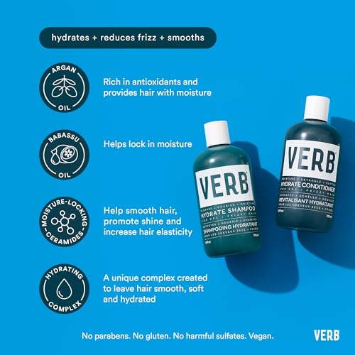 VERB Hydrate Shampoo - Cleanse Dry + Frizzy Hair - Smooth + Reduce Frizz - Amber + Warm Jasmine Scent