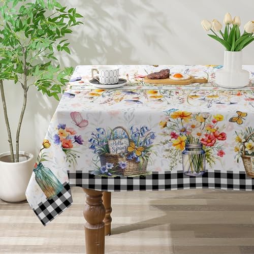 Spring Tablecloth 60x84 Inch Rectangle - Flower Vase Spring Decorations for Home - Farmhouse Floral Table Cloth Rectangle for Party,Table