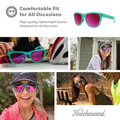 Knockaround Premiums Sport - Polarized Running Sunglasses for Women & Men - Impact Resistant Lenses & Full UV400 Protection, Glossy Green Frame/Pink Reflective Lenses