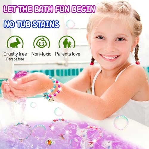 Unicorn Bath Bombs for Kids Girls 3 4 5 6 7 8 Years Old Birthday Gift for Girls Bath Bombs with Toys Surprise Jewelry Inside for Kids Toddler Girl Birthday Christmas Gifts Easter Basket Stuffers