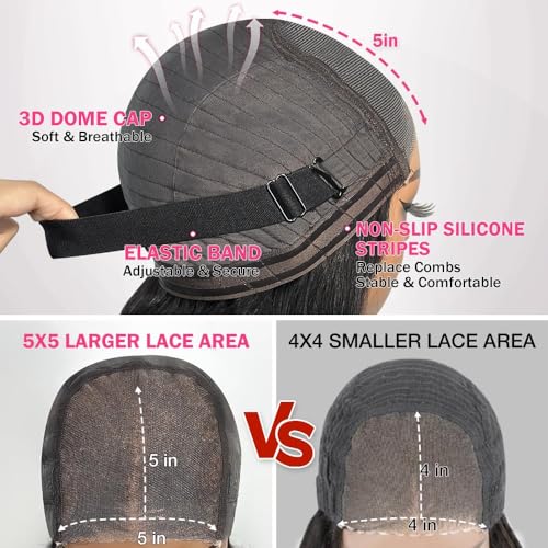 Pixie Cut Wig Human Hair 5X5 HD Lace Straight Wear and Go Glueless Wigs Human Hair Pre Plucked Pre Cut Short Pixie Cut Wigs for Black Women (Natural Color)