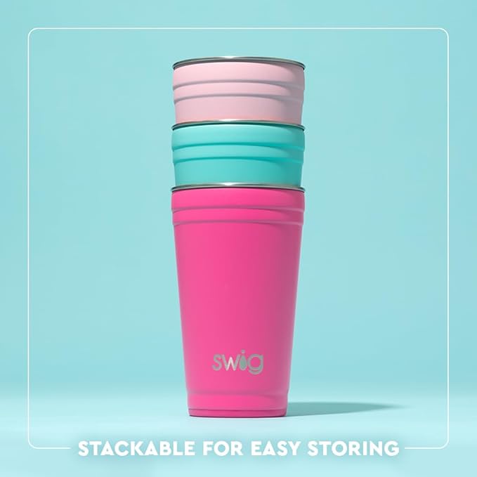 Swig Life 24oz Party Cup, Stackable Insulated Travel Coffee Tumbler with EZ Slider Lid, Cup Holder Friendly, Stainless Steel 24 oz Tumbler, Reusable Coffee Mug (Saturdays in Knoxville)