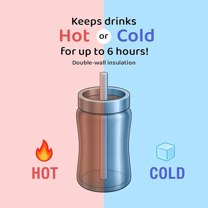 GROSMIMI Slow Flow Toddler Tumbler Water Bottle BPA Free 10 oz. (Stainless Steel, Cherry)