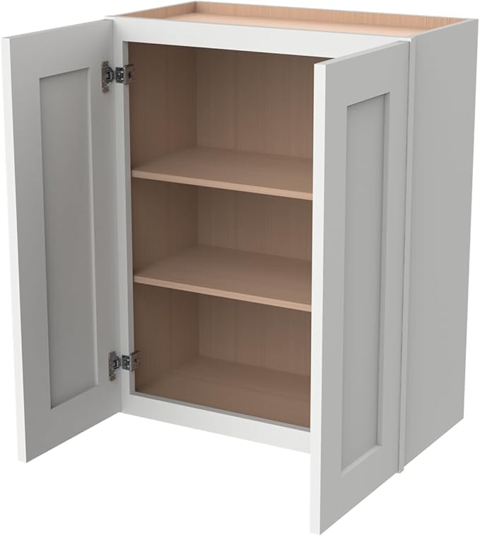 Wall-Mounted Cabinet – Solid Wood Shaker Style Medicine Cabinet with Adjustable Shelves & Soft-Close Doors for Bathroom, Kitchen, and Office Storage (Origami White, 24" W x 12" D x 42" H)