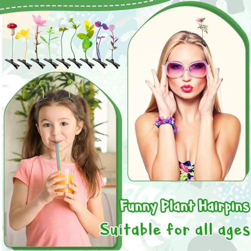 100 Pieces Bean Sprout Hair Clips,Mixed Style Plant Hairpins,Funny Plant Hairpins Hair Accessories for Women,Girls,Kids,Home Party,School