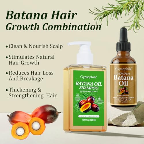 Batana Oil Hair Growth Bundle-100% Pure Natural Rosemary Oil and Hair Growth Shampoo-Natural Hair Treatment for Women & Men –Hair loss & Thicker, Healthier Hair