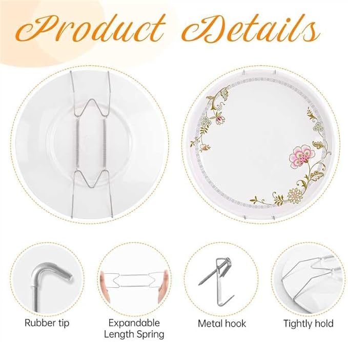 Bilillo 12 Pieces Invisible Wall Plate Hangers 6/8/10 Inches Wall Plate Hangers Stainless Steel Decorative with 12 Pieces Hook with Nails Suitable for 6-11 inch Decorative Antique and Arts(Silver)