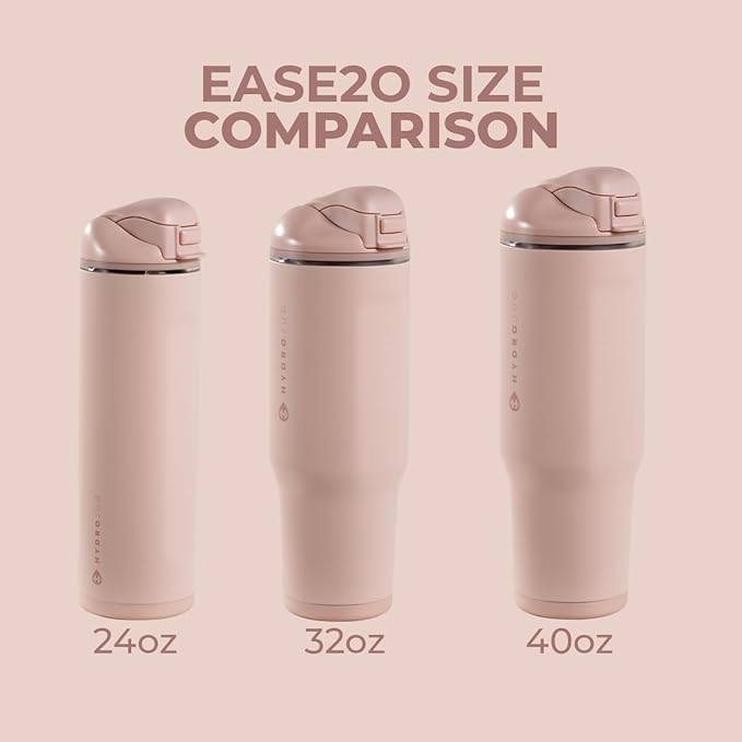 HydroJug Ease2o Water Bottle with Straw & Chug Lid, Stainless Steel, Vented Cap to Help Reduce Pressure, Water-Level Window, Cup Holder Friendly, Non-Slip Base – 40oz, Dusty Rose