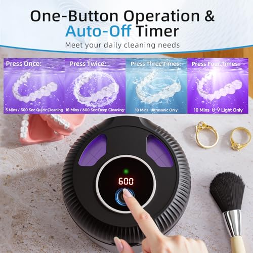 Ultrasonic Retainer Cleaner, 45kHz Retainer Cleaner Machine for Dentures, Mouth Guards, Aligners, Braces, Toothbrush Heads & Jewelry, 200ML Dental Cleaning Pod with 4 Modes & Digital Timer