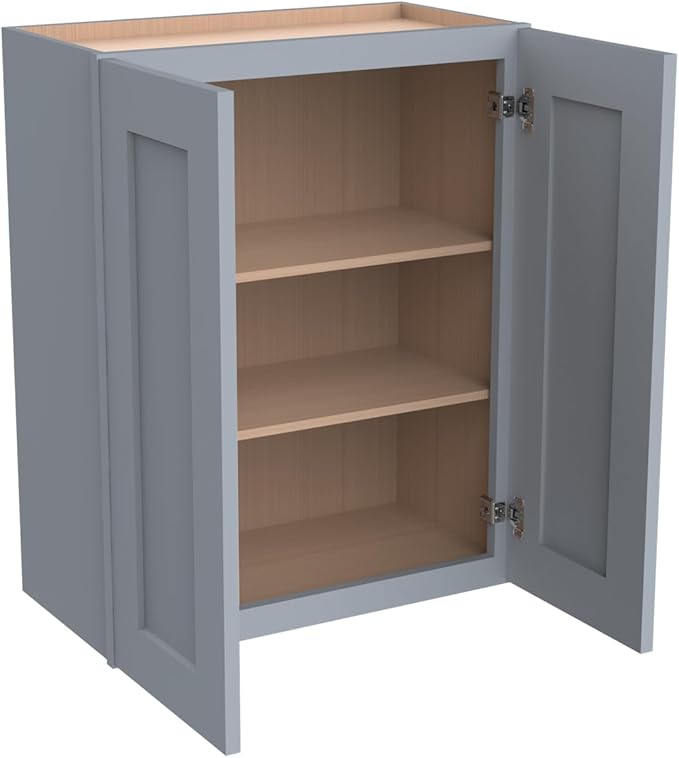 Wall-Mounted Cabinet – Solid Wood Shaker Style Medicine Cabinet with Adjustable Shelves & Soft-Close Doors for Bathroom, Kitchen, and Office Storage (Grey, 27" W x 12" D x 30" H)