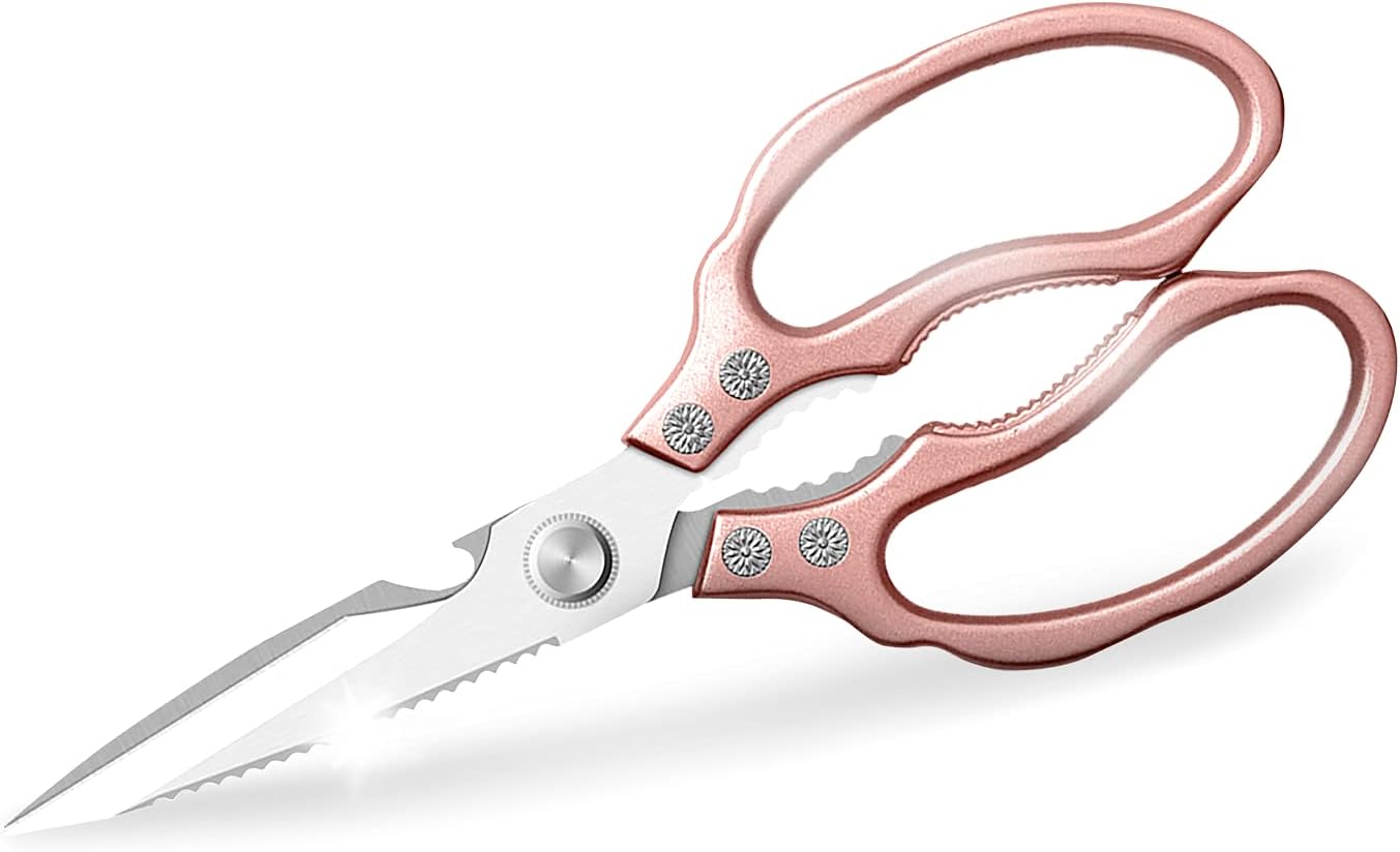 Kitchen Scissors, Heavy Duty Sharp Kitchen Shears Dishwasher Safe, Kitchen Accessories Cooking Shears for Kitchen Meat Chicken Fish Poultry Herb Bread (Rose gold)