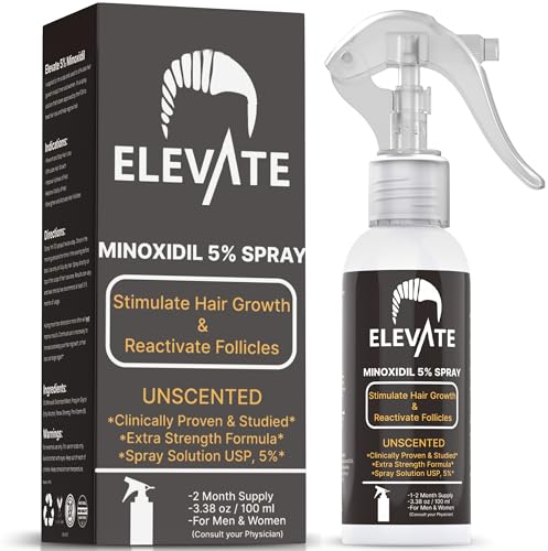 Elevate Hair Regrowth Treatment 5% Minoxidil Spray - Extra Strength Formula Professional Treatment for Hair Loss and Thinning for Regrowth - Stimulate Follicles for Men and Women 1 Month Supply
