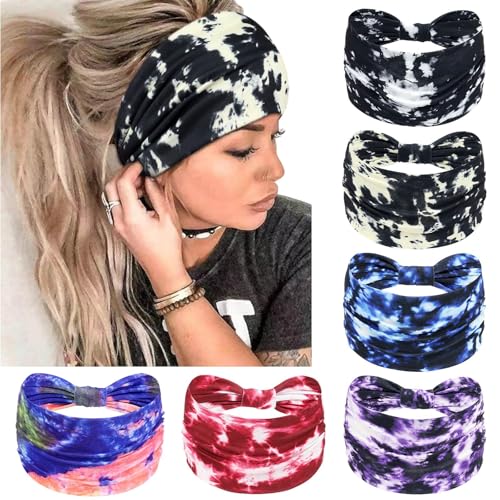 Wide Headbands for Women Knotted No Slip Head Bands Soft Turban Headband Hair Accessories Boho African Solid Color Head Wraps for Women Yoga Workout Pack of 6