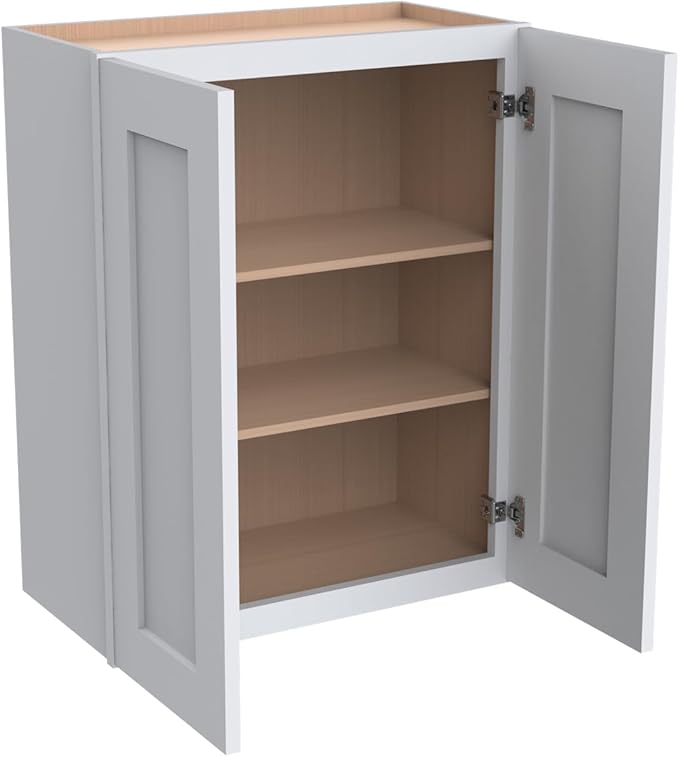 Wall-Mounted Cabinet – Solid Wood Shaker Style Medicine Cabinet with Adjustable Shelves & Soft-Close Doors for Bathroom, Kitchen, and Office Storage (White, 24" W x 12" D x 42" H)