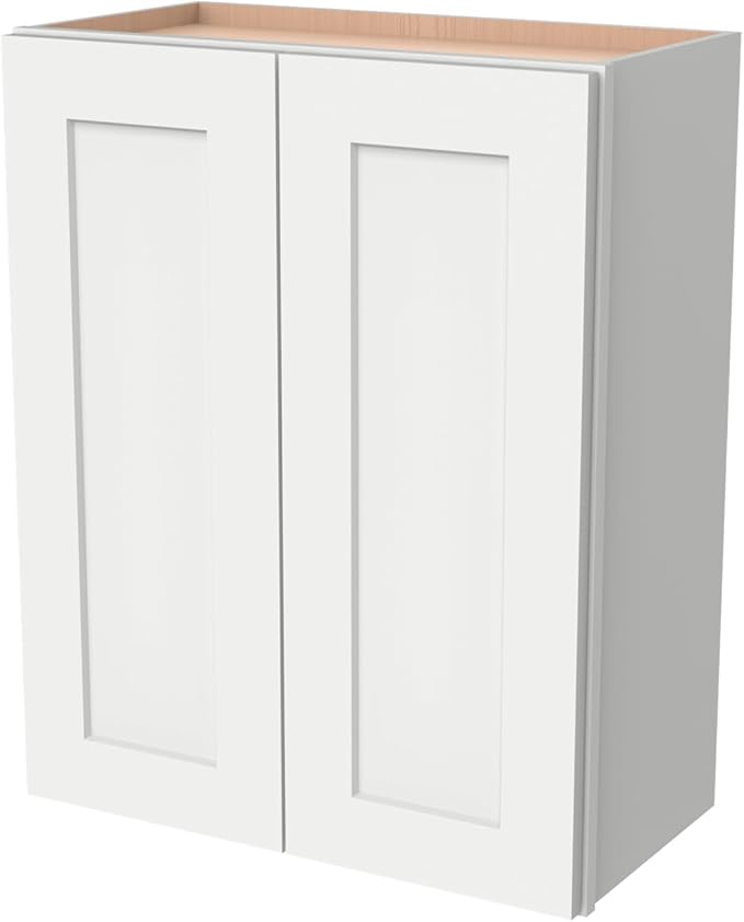 Wall-Mounted Cabinet – Solid Wood Shaker Style Medicine Cabinet with Adjustable Shelves & Soft-Close Doors for Bathroom, Kitchen, and Office Storage (Origami White, 24" W x 12" D x 36" H)