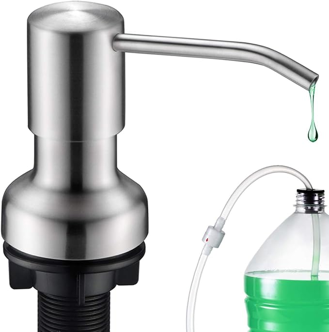 SonTiy Dish soap Dispenser for Kitchen Sink, Liquid Kitchen Hand soap Dispenser Pump Brushed Nickel, Stainless Steel Sink soap Dispenser Set with 47” Extension Tube kit and 17 oz Bottle