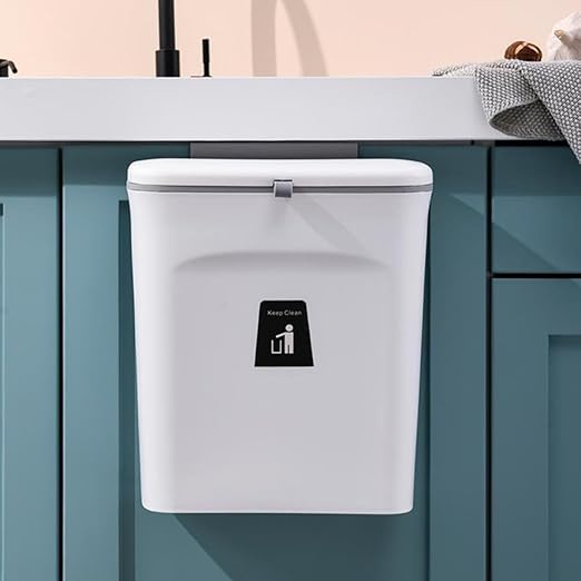 PATKAW Wall-Mounted Kitchen Trash Can 9l with Lid Plastic Garbage Bin Sealed Compost Bin with Removable Inner Bucket for Indoor Food Waste Storage