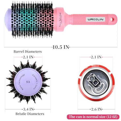 Round Brush for Blow Out - 2.1 Inch Large Nano Thermal Ceramic & Ionic with Boar Bristles - Salon Blow Drying Hair Brush for Drying,Volumizing, Curling, Shine & Smooth Styling