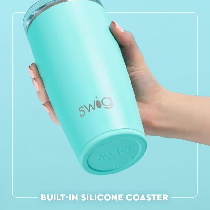 Swig Life 22oz Insulated Tumbler, Travel Coffee Tumbler with Lid, Cup Holder Friendly Travel Coffee Mug, Stainless Steel, 22 oz Tumblers, Reusable Insulated Mug with Lid (Errbody Beach)