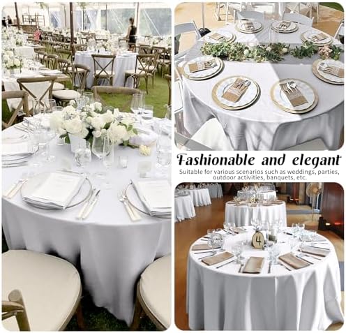 2 Pack 90 Inch White Round Tablecloth for Round Table Washable Reusable Outdoor Polyester Fabric Decorative Dining Table Cover for Buffet, Camping, Baby Shower, Party