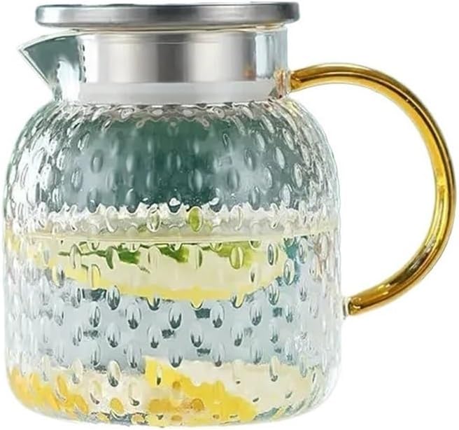 Tea Set Glass Water Pitcher with Filter Lid and Pouring Spout Heat Resistant Carafe for Hot Cold Beverages Homemade Ice Tea Bottle Teapot Set(1.5L)