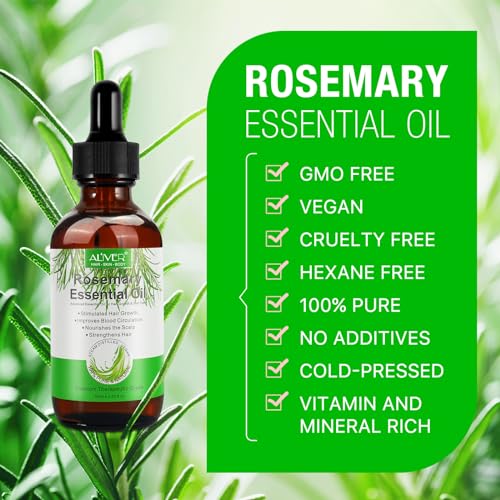 Rosemary Oil for Hair Growth 2.02 Fl Oz with Scalp Massager, Pure Rosemary Essential Oil for Eyelashs, Eyebrows, Face, Skin Care, Body Massage, Nourishes The Scalp, Improve Blood Circulation