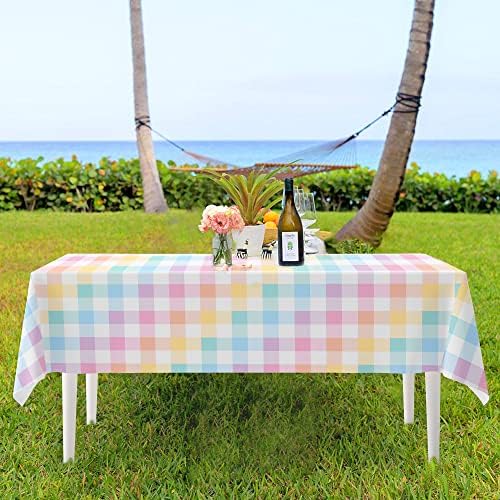 Pastel Tablecloths 54"x108" Gradient Colorful Checkered Rainbow Fabric Table Cover for Easter Birthday Bachelorette Engagement Wedding Bridal Shower Macaron Theme Outdoor Picnic Party Supplies