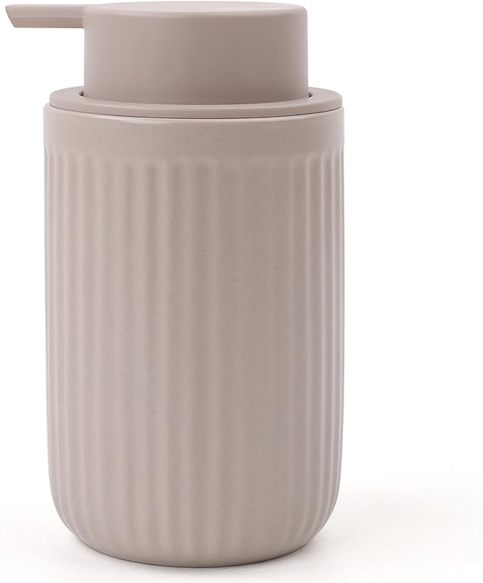 BosilunLife Dish Hand Soap Dispenser - Khaki Liquid Pump Soap Dispenser for Bathroom Decro 12oz Ceramic Kitchen Dish Dispenser with Rust-Proof Liquid Pump Modern Refillable Lotion Bottles
