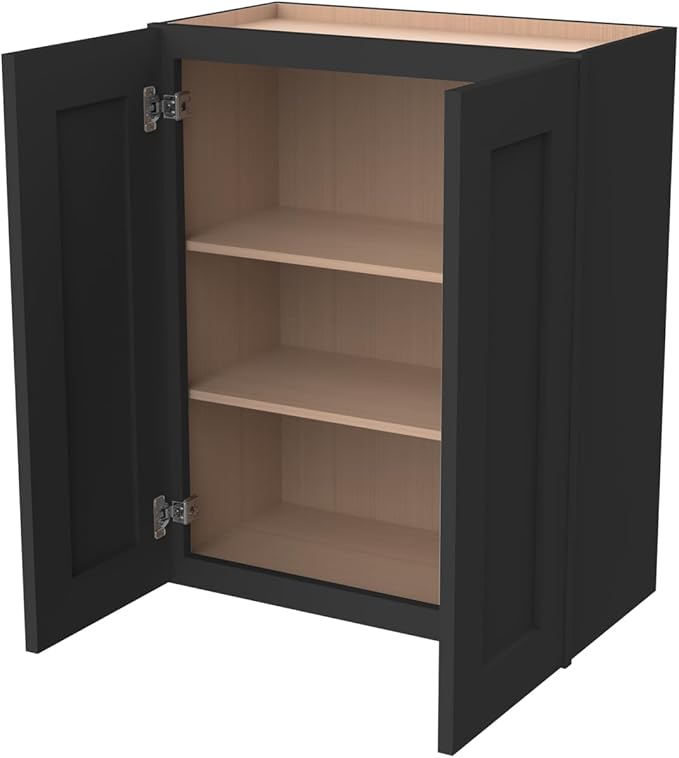 Wall-Mounted Cabinet – Solid Wood Shaker Style Medicine Cabinet with Adjustable Shelves & Soft-Close Doors for Bathroom, Kitchen, and Office Storage (Charcoal Black, 42" W x 12" D x 30" H)