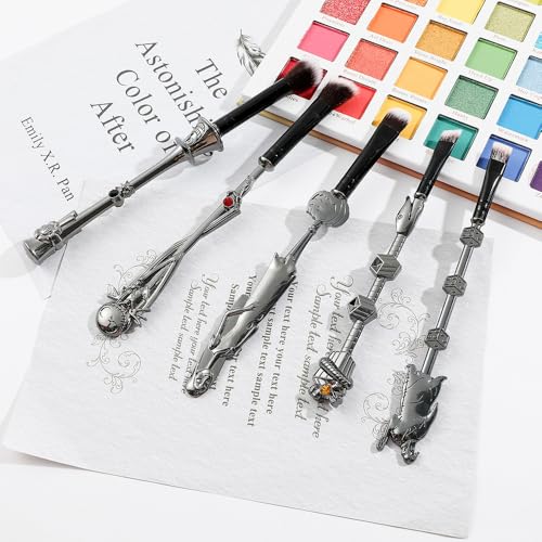 Nightmare Before Christmas Makeup Brushes - 5pcs Corpse Bride Anime Make Up Brush Set Silver Drawstring Bag Included (NEW 5Pcs)