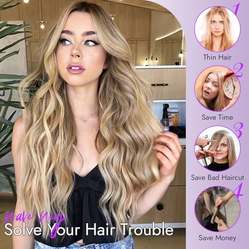 Ombre Blonde Wig for Women Long Wavy 4x1 Lace Natural Hairline Glueless for Beginners Middle Part Synthetic for Daily Party Use 26Inch