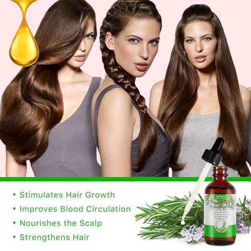 Rosemary Oil for Hair Growth 2.02 Fl Oz with Scalp Massager, Pure Rosemary Essential Oil for Eyelashs, Eyebrows, Face, Skin Care, Body Massage, Nourishes The Scalp, Improve Blood Circulation
