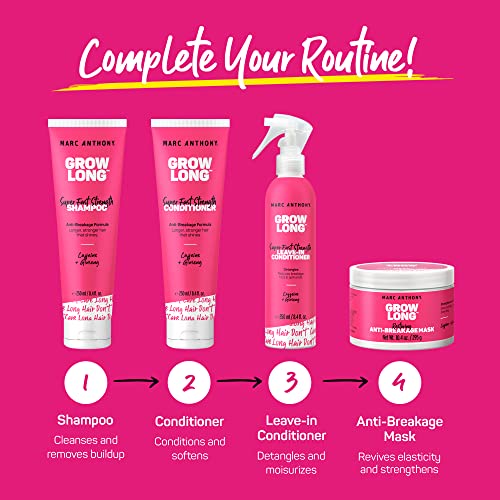 Marc Anthony Grow Long Hair Treatment Bundle - 2 Leave In Conditioner Sprays & 2 Travel Hair Mask - Anti-Frizz, Anti-Breakage & Nourishing Formula For Split Ends, & Hair Growth for Dry & Damaged Hair