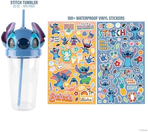 Fashion Angels Disney Stitch Tumbler Design Kit, Includes a 16 oz Experiment 626 Tumbler & 100 Waterproof Stickers, Ideal Gift Set for Kids Ages 8 & Up