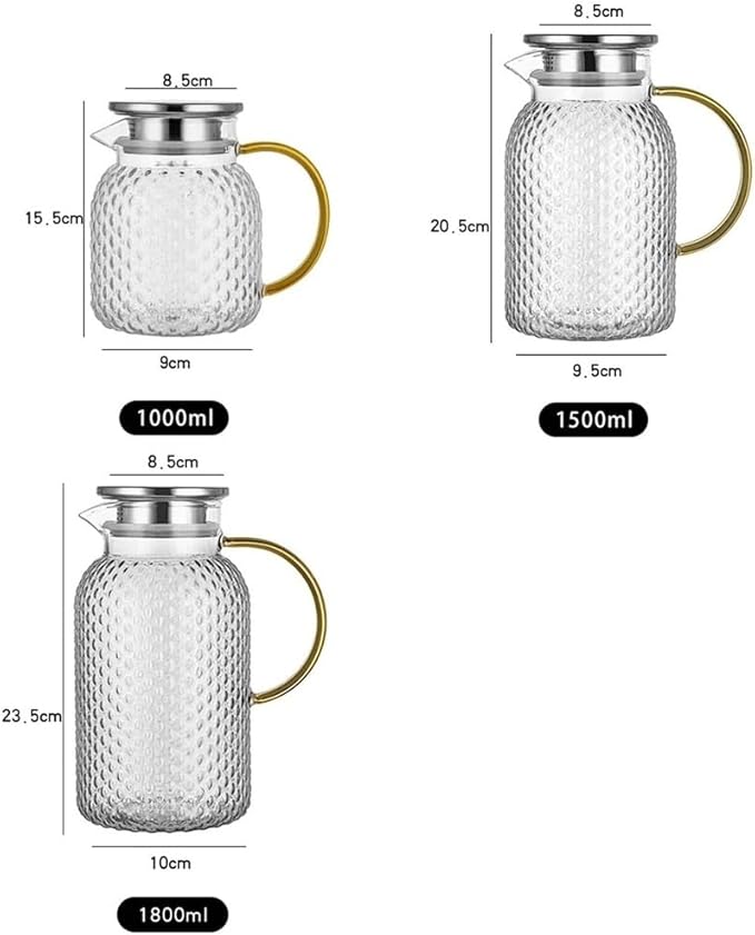 Water Pitcher Glass Water Pitcher with Filter Lid and Pouring Spout Heat Resistant Carafe for Hot Cold Beverages Homemade Ice Tea Bottle Glass Pot(1.5L)