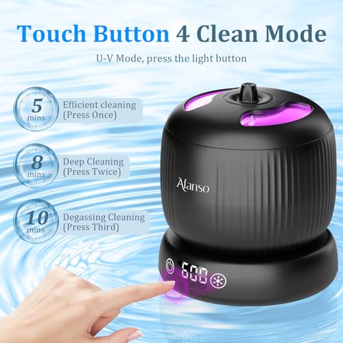 Ultrasonic Retainer Cleaner Machine, 50kHz Ultrasonic Denture Cleaner with Durable Removable Base&4 Modes Digital Timer, Dental Cleaning Pod for Mouth Guard, Braces, Jewelry, Aligner, Toothbrush