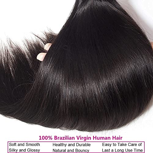 10A Straight Bundles Human Hair 16 18 20 Inch 100% Unprocessed Virgin Brazilian Straight Human Hair Weave 3 Bundles Natural Black Color