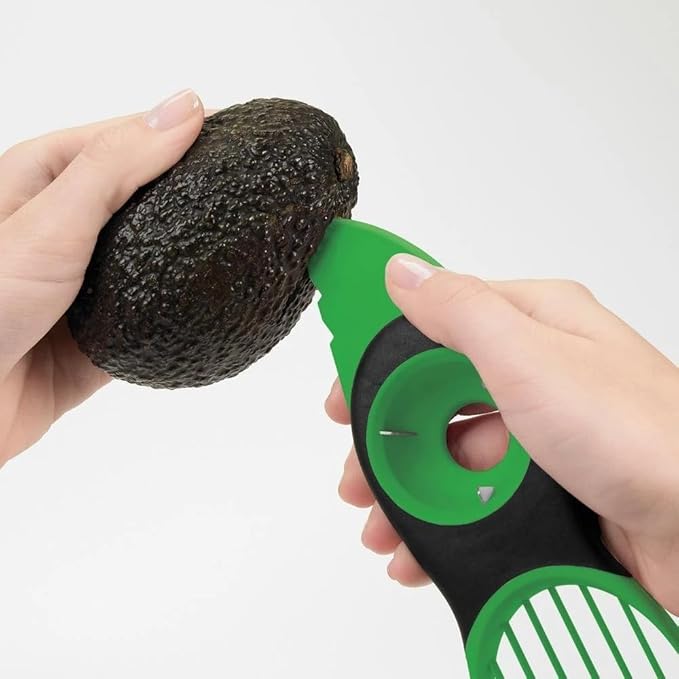 3-in-1 Avocado Slicer, Cutter & Peeler - Multi-Functional Knife Fruit & Vegetable Kitchen Tool, Scooper Pit Remover (Green-Black)