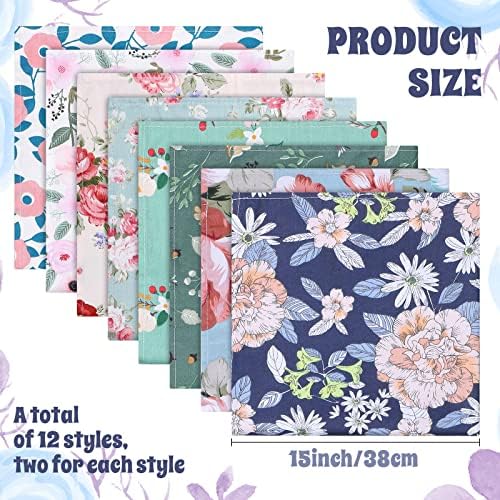 Tatuo Cotton Cloth Napkins Set of 24, 15 x 15 Inch Floral Dinner Napkins Washable for Family Cocktail Parties Wedding Kitchen Dining Room Table Spring Tea Party(Lovely Flowers)