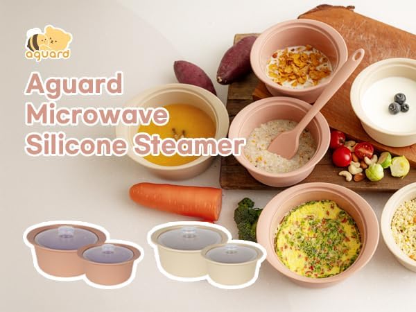 Microwave Silicone Steamer for Baby Food, Made In Korea, Oven & Dishwasher Safe to 482°F, Easy Clean, Microwave Pot with Handle & Lid, 100% Food Grade Steamer Bowl (Terracotta Rose, 27.1oz (800ml))