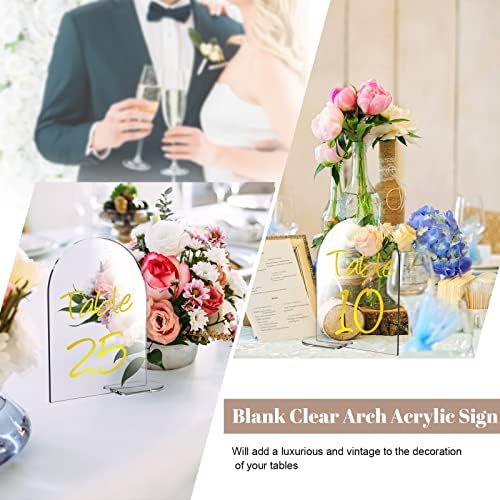 25 Sets Clear Arch Acrylic Sign With Stand - Blank Arched Round Top Sheet for DIY Table Numbers, Wedding Stand Holder, Events, Parties Centerpieces Decor (4 x 6 Inch)